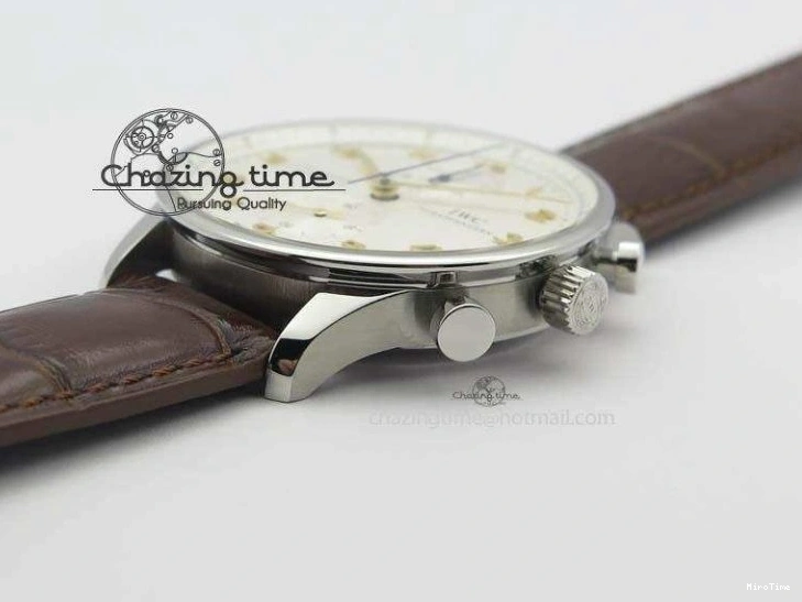 MIROTIME 1219 ModernLook Portuguese IW371445 ZF 1:1 Best Edition SS White Dial Gold Markers On Brown Leather Strap A79350 V 7269